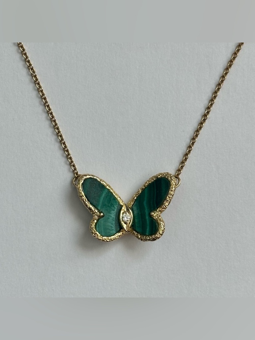 Van Cleef & Arpels Papillon Butterfly Malachite Diamond 18K YG Necklace RARE!!